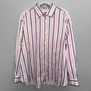 Robert Graham Shirt Bold Flip Cuff Embroidered Striped Long Sleeve Men’s XXL